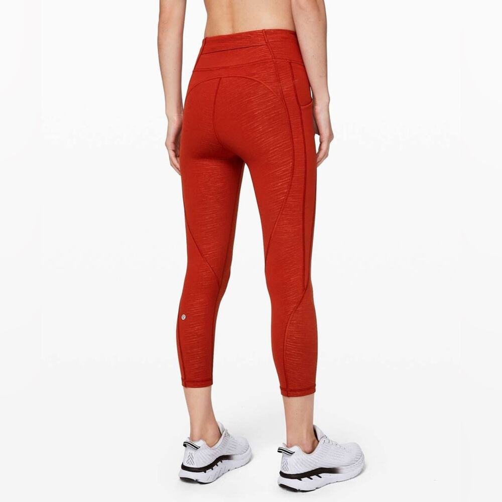 Lululemon Time To Sweat Crop 23" Stride Emboss Cayenne Luxtreme Leggings Size 4